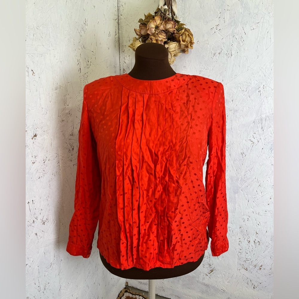 Louis Feraud Vintage Silk Red Polka Dot Quarter Sleeve Silk Blouse US 8